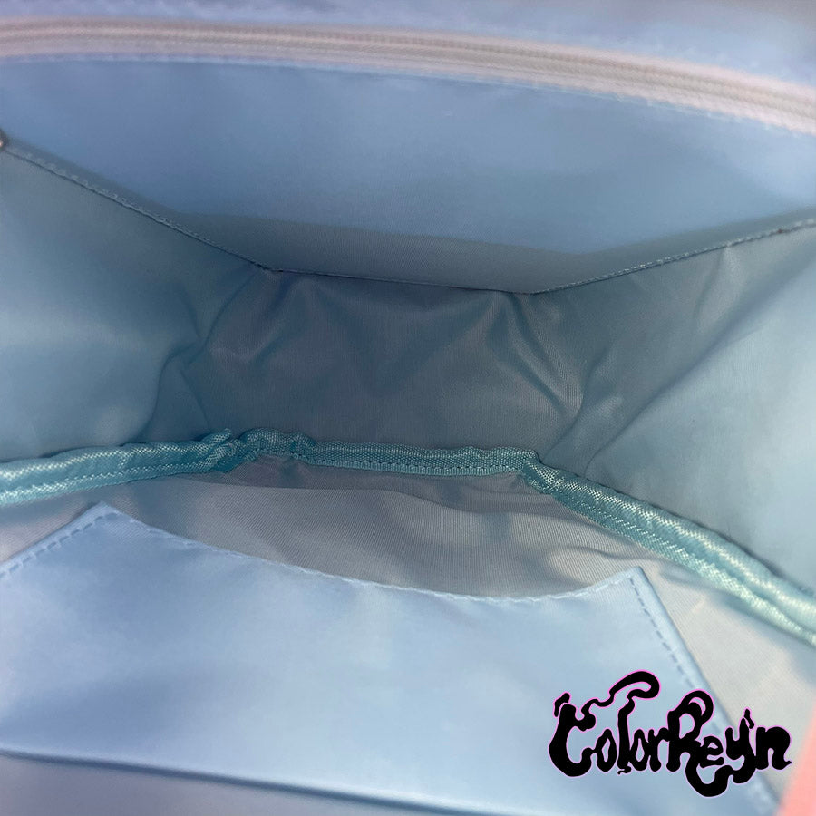spooky pink pastel coffin anime ita bag, showing the inside lining