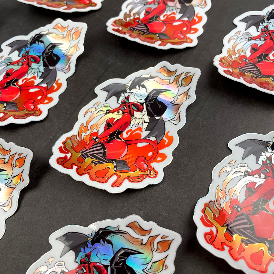 cartoon devil girl holohraphic sticker