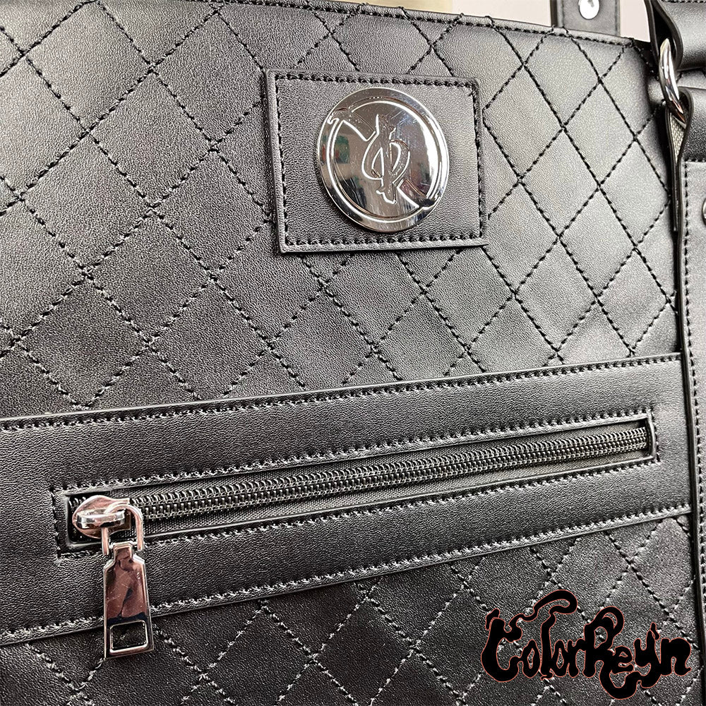 quilted tote bag outside details