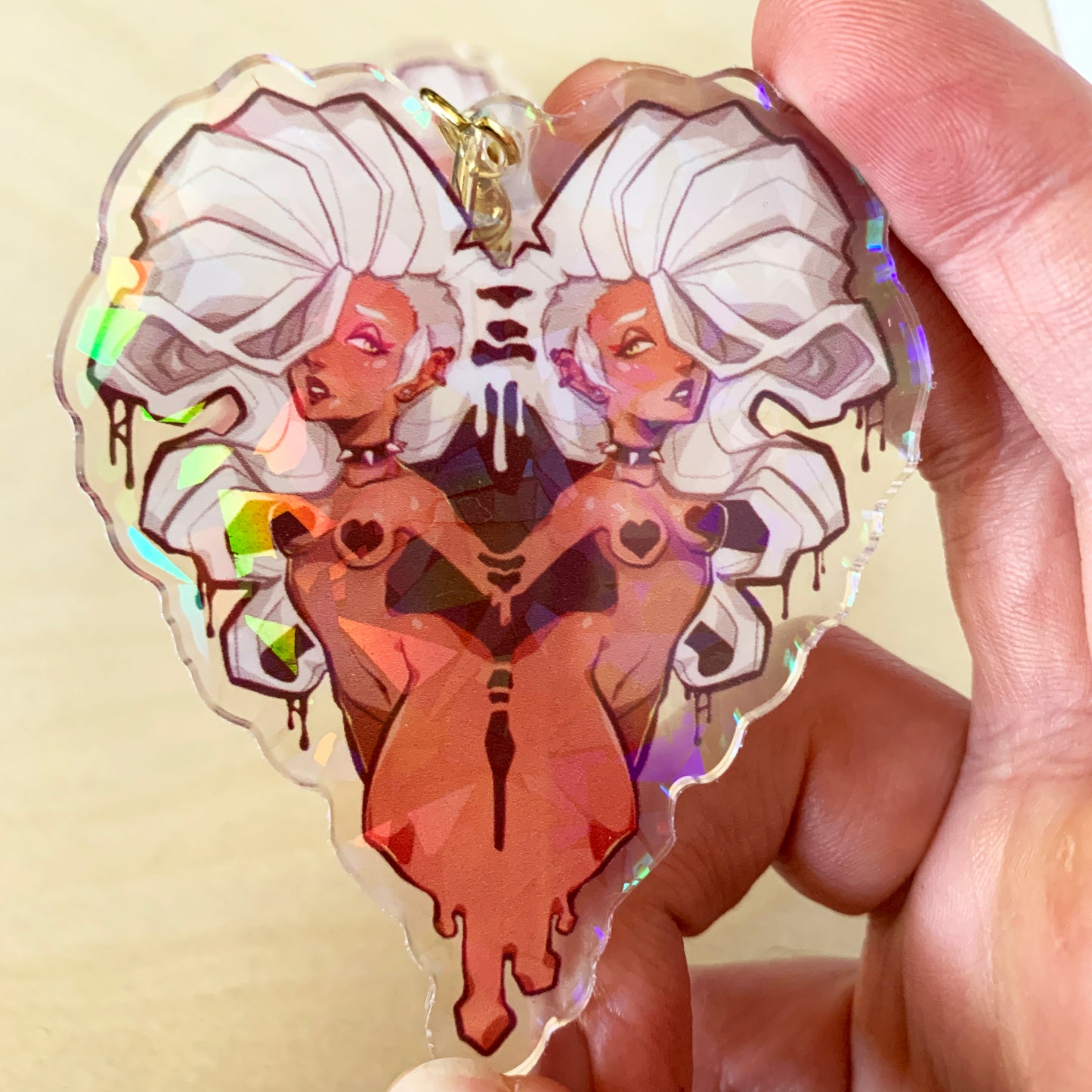 Melted Heart Holographic Keychain